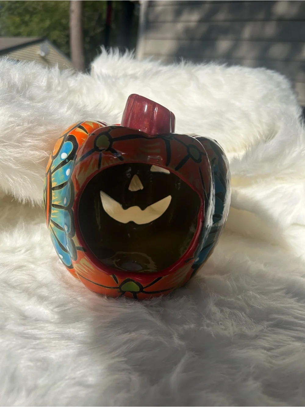 Talavera Ceramic Pumpkin Jack-O-Lantern Figurine Medium Hand Painted Mexico